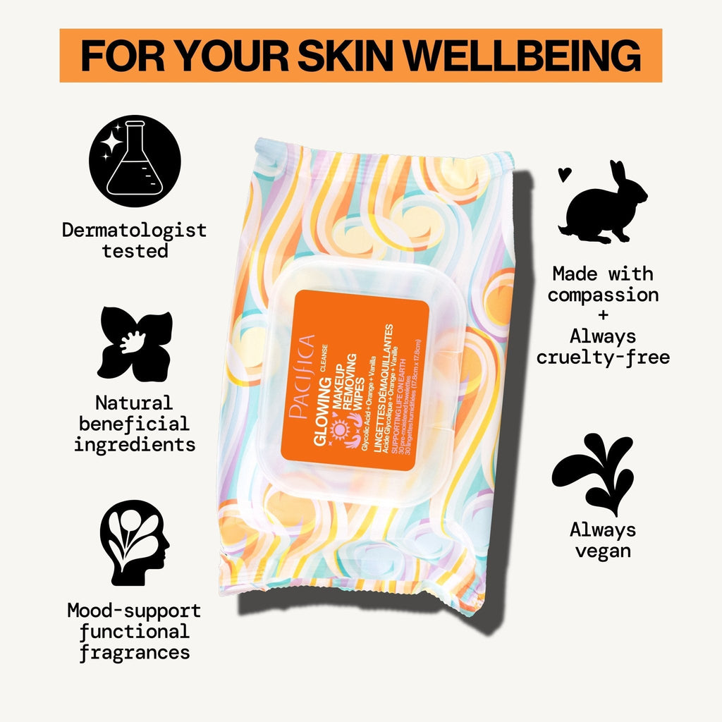 Glowing Glycolic Acid, Orange & Vanilla Makeup Removing Wipes