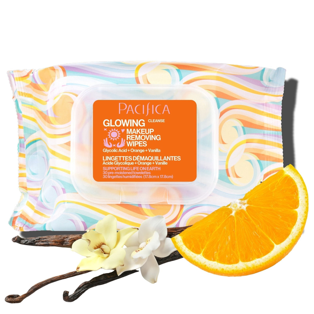 Glowing Glycolic Acid, Orange & Vanilla Makeup Removing Wipes