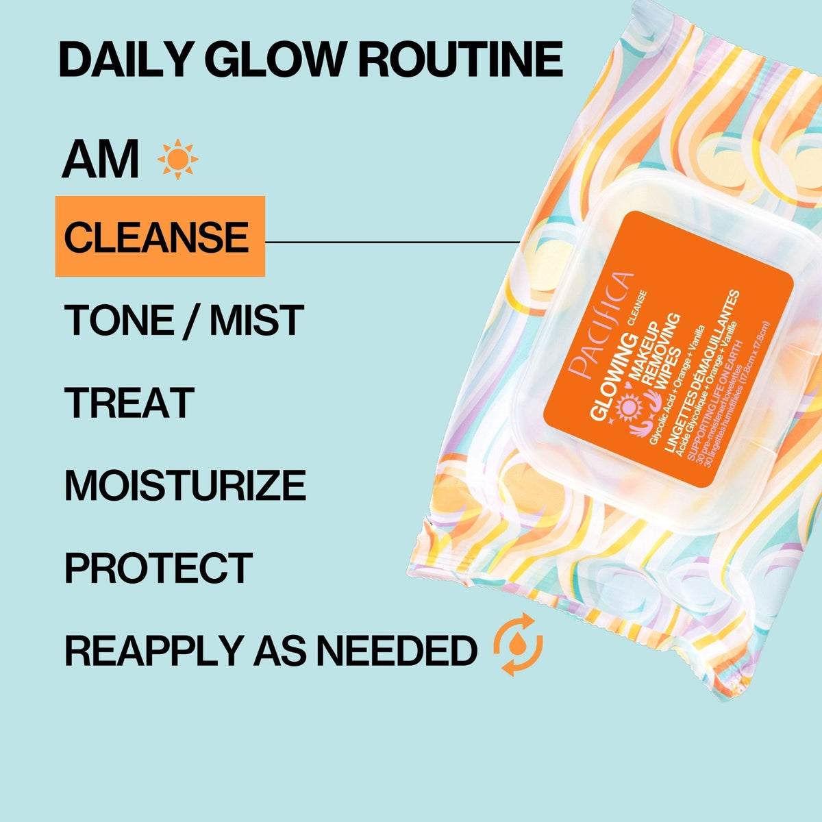 Glowing Glycolic Acid, Orange & Vanilla Makeup Removing Wipes