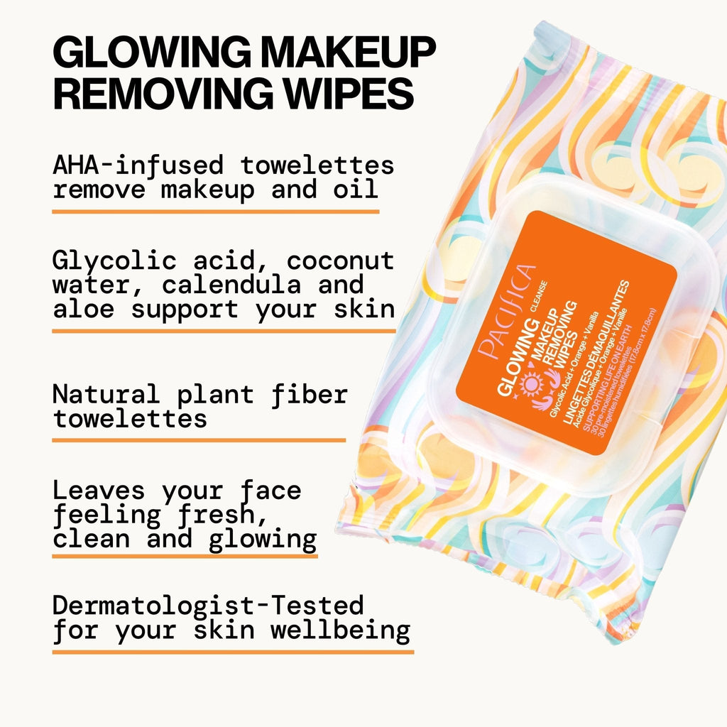 Glowing Glycolic Acid, Orange & Vanilla Makeup Removing Wipes